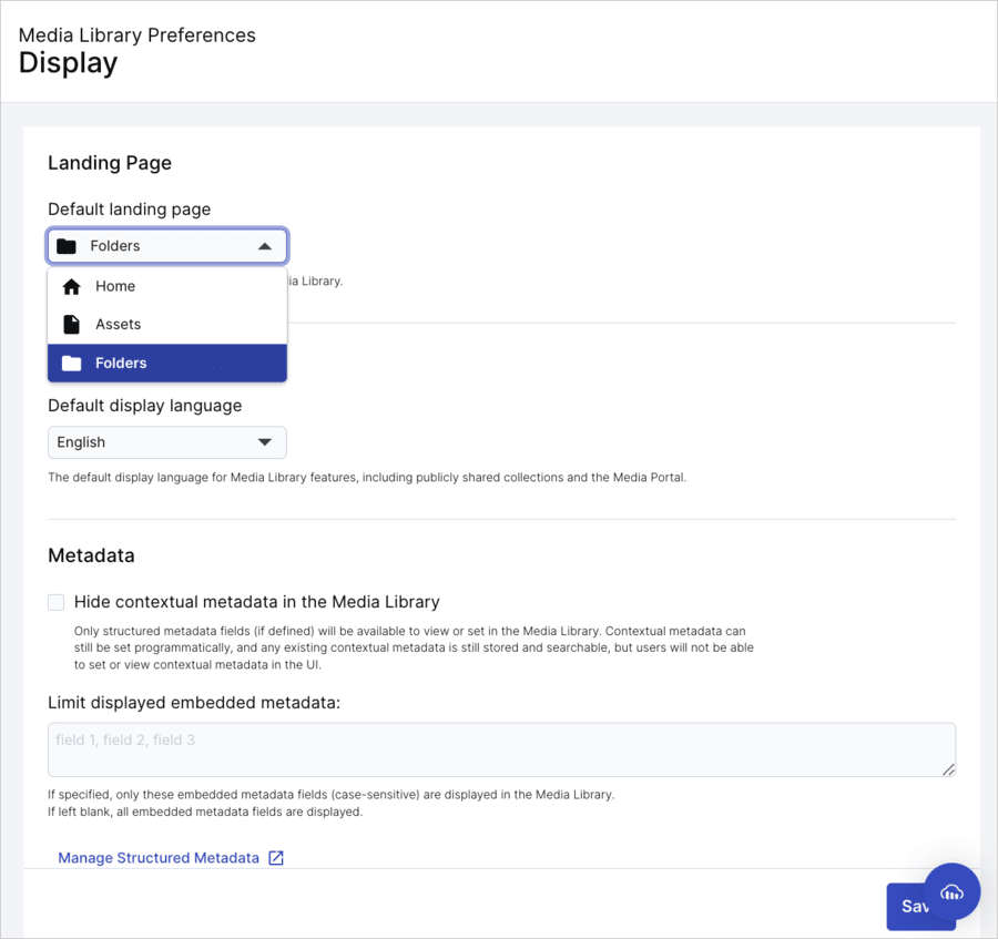 Media Library Preferences - Display page Media Library Preferences - Display page
