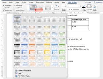 Microsoft Word Table Styles