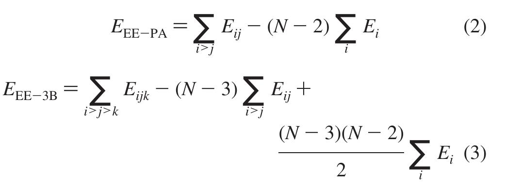 Within the EE-MB approximation the EE-PA and EE-3B energies can be written as 