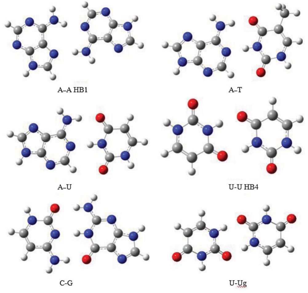 Fig. 1 Molecular structures of hydrogen-bonded nucleobase pairs. 