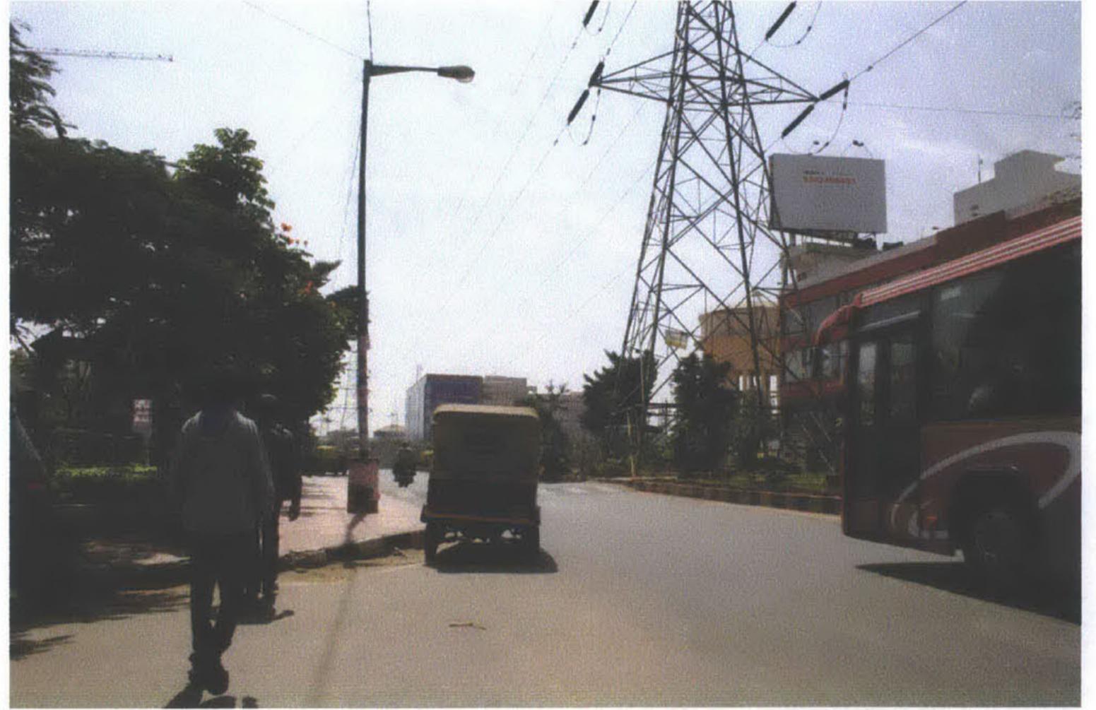 The buildings, the road width, the streetlights all contribute to the lack of a human- scale. 