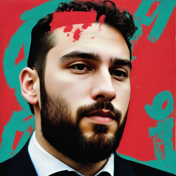 Une pochette d’album représentant le portrait d’un homme, créée par le générateur de pochette d’album IA