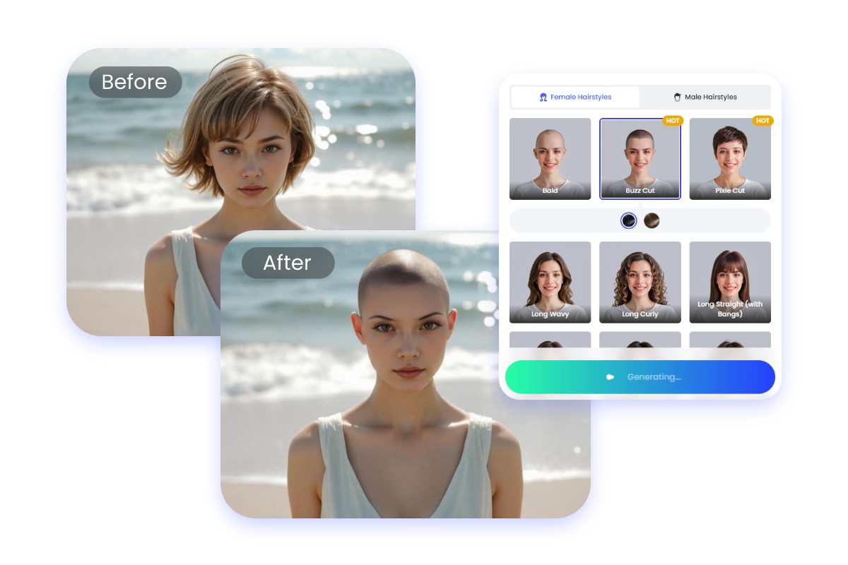 Cambia il taglio di capelli corto femminile in altri acconciature alla moda nel cambiatore di acconciature online Fotor
