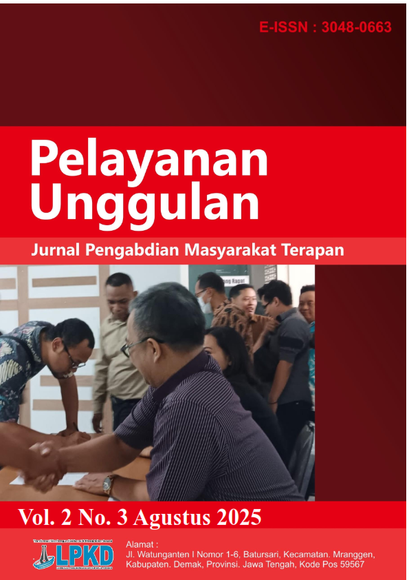 					View Vol. 2 No. 3 (2025): Agustus: Pelayanan Unggulan : Jurnal Pengabdian Masyarakat Terapan
				