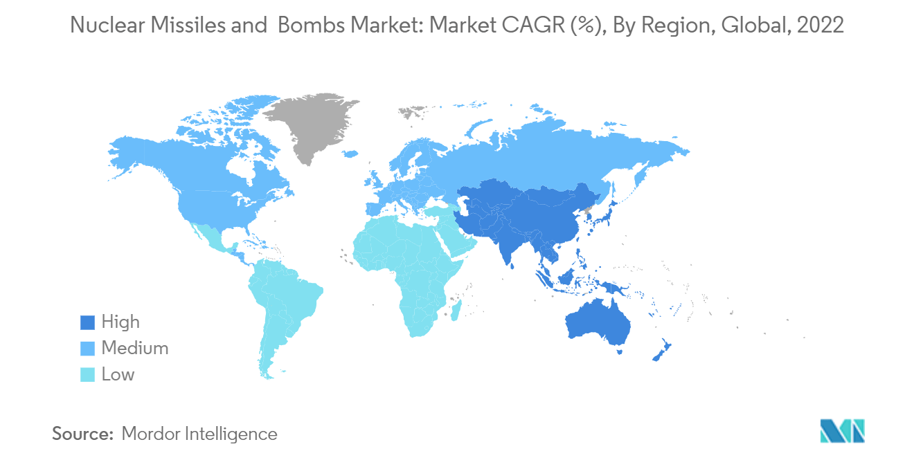 Marché des missiles et bombes nucléaires Tendances Marché des missiles et des bombes nucléaires Marché des missiles et des bombes nucléaires TCAC du marché (%), par région, mondial, 2022