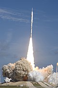 Ares I-X test rocket roars off Launch Complex 39B at NASA's Kennedy Space Center